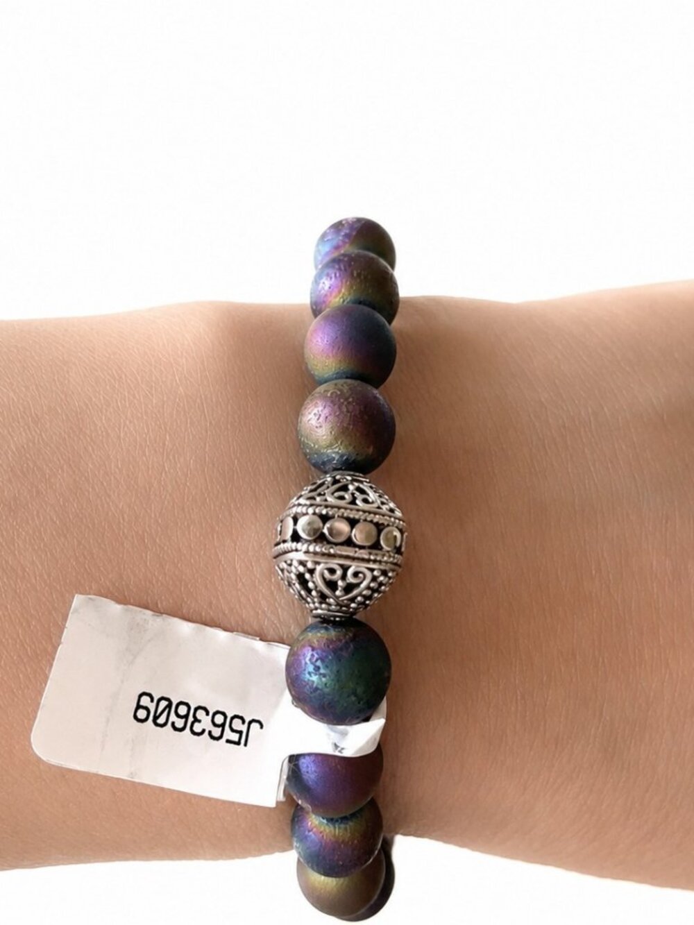 Samuel B. Artisan Sterling Silver Rainbow Druzy Beaded Stretch Bracelet NWT